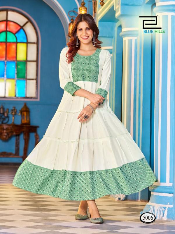 Blue Hills Snow White Rayon Long Anarkali Kurti